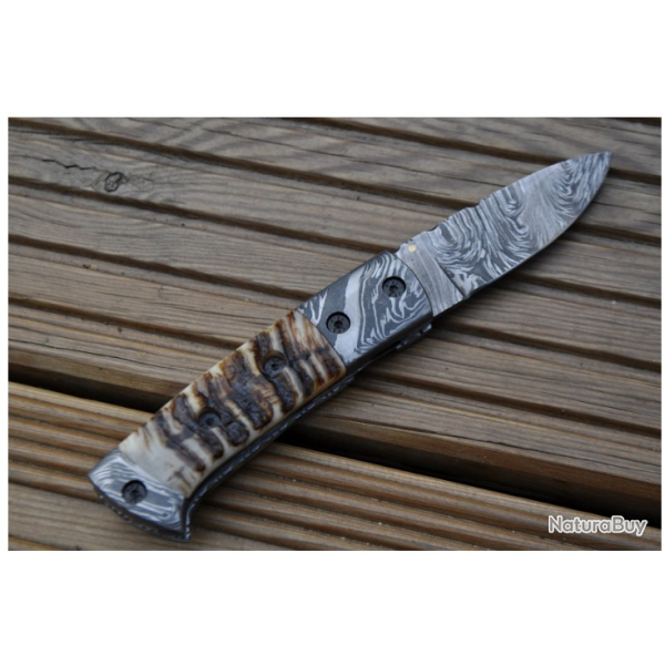 Couteau de poche Damas fait main - Couteau pliant avec cran de s�ret� (4)