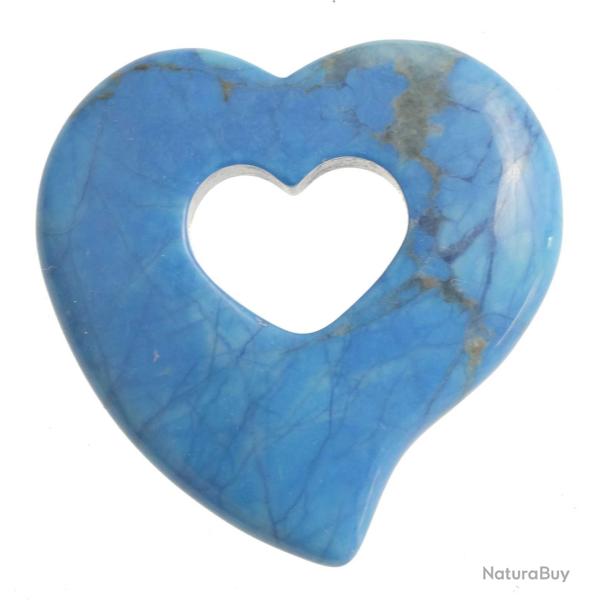 Pendentif donut coeur en howlite teint�e bleu