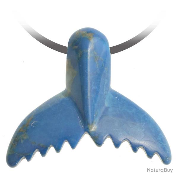 Pendentif pierre perc�e queue de baleine en howlite teint�e bleu