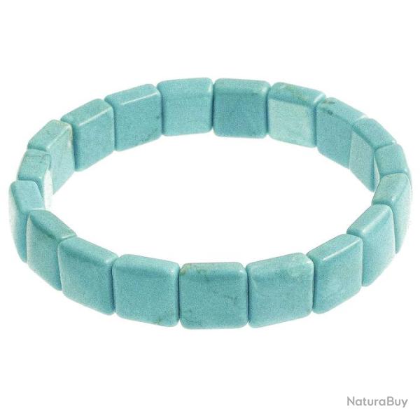 Bracelet perles carr�es en howlite teint�e bleu turquoise