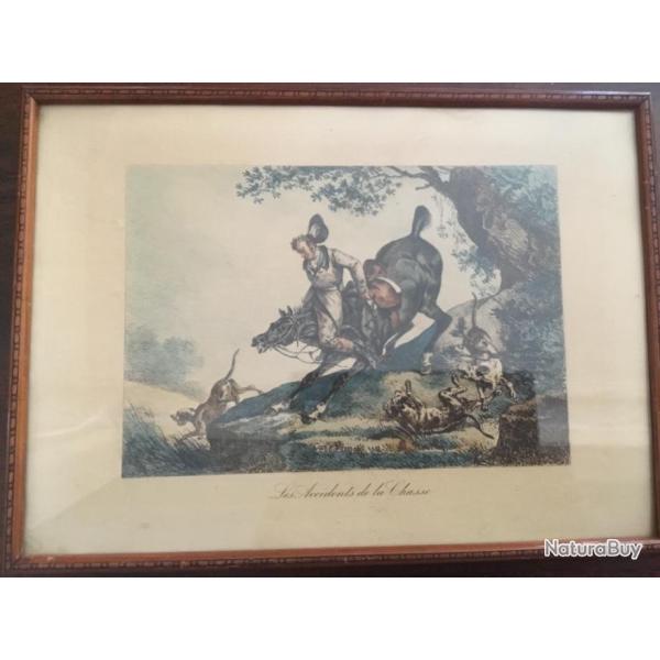 Gravure ancienne scne de chasse 2