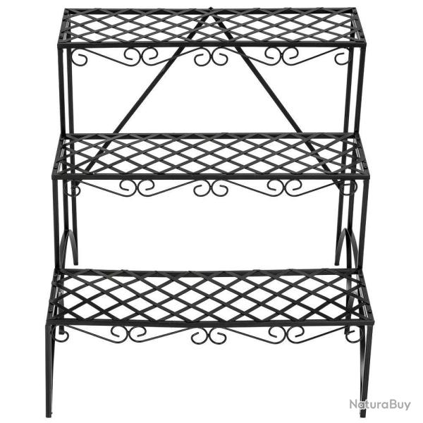Escalier �tag�re porte plantes d'angle en fer 3 niveaux m�tal noir 2208032