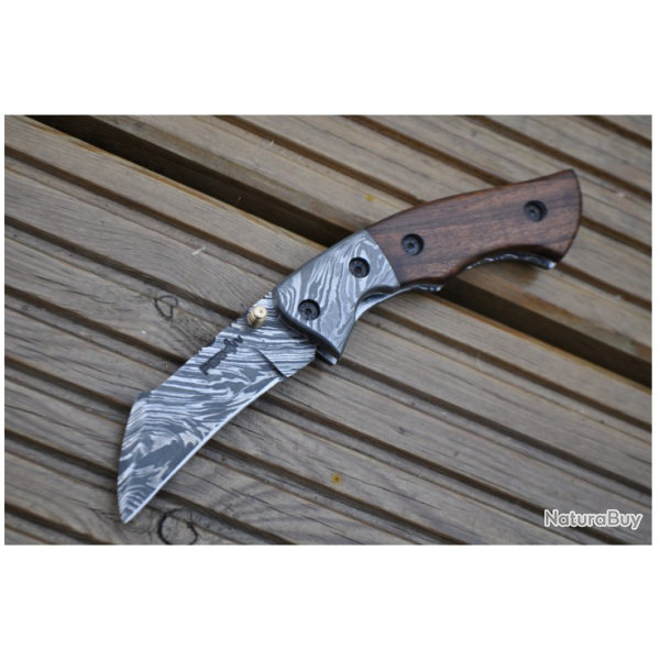 Couteau de poche fait main en damas - Travail d'artisan