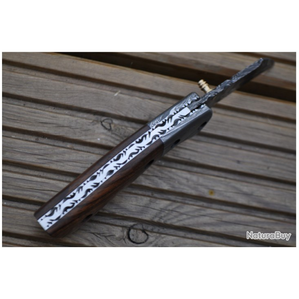 Couteau de poche fait main en damas - Travail d'artisan (2)