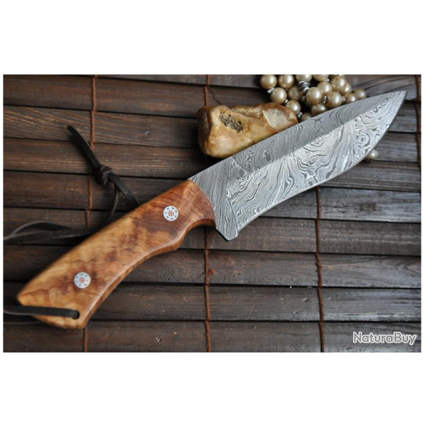 LAME DAMAS - TRAVAIL D'ARTISAN - MANCHE NOYER SERTI (4)