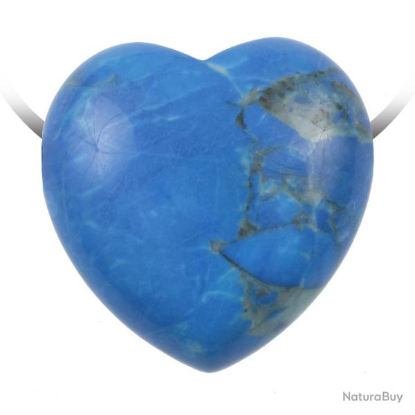 Pendentif coeur pierre perc�e en howlite teint�e bleu