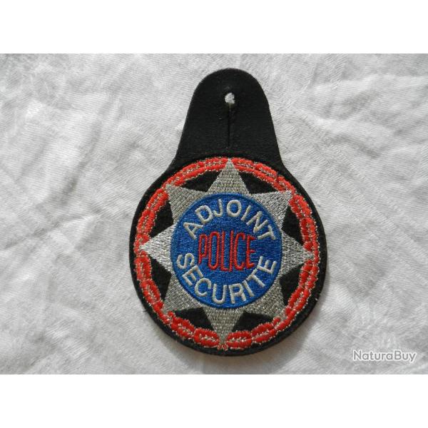 Ancienne plaque de poitrine cuir  - adjoint de s�curit� - Police Nationale