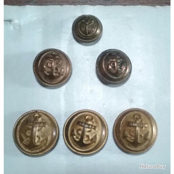 Lot de boutons dor�s Marine Nationale