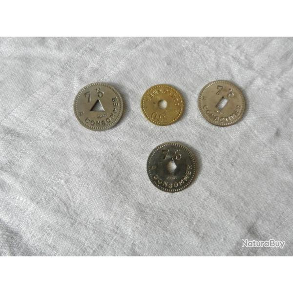 Lot de 4 jetons monnaie de collection diffrents " consommer"