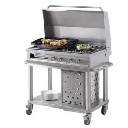 PLANCHA GAZ + 2 FEUX + COUVERCLE + CHARIOT OPEN COOK