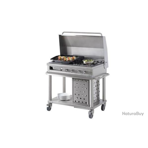 PLANCHA GAZ + 2 FEUX + COUVERCLE + CHARIOT OPEN COOK