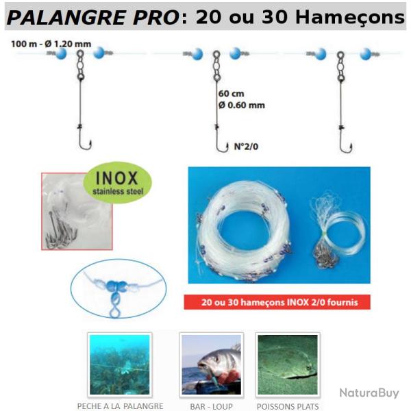 PALANGRE PRO 20 ou 30 HAMECONS FLASHMER 20 hame�ons