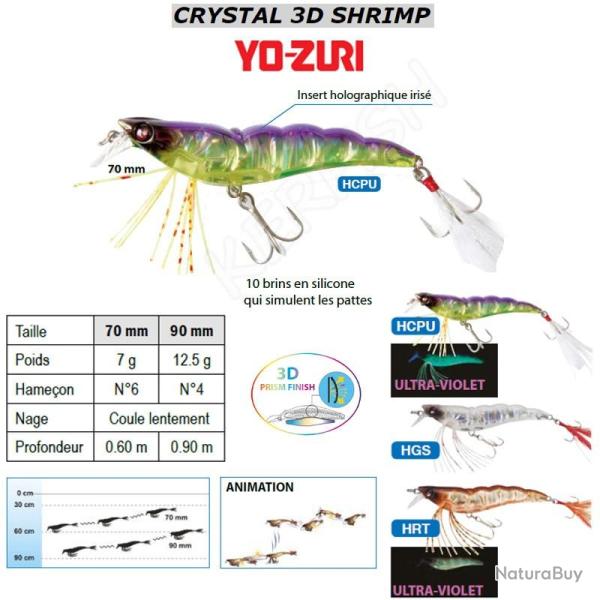 CRYSTAL 3D SHRIMP YO-ZURI 70 mm Chartreuse Dos violet