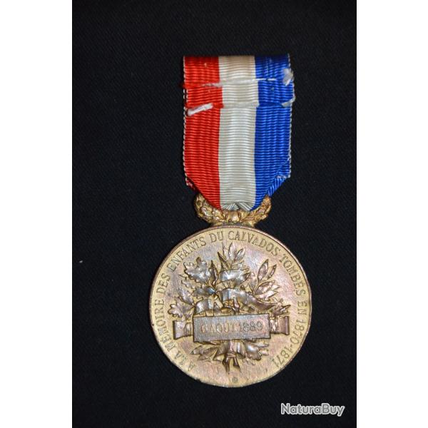 MEDAILLE DES ENFANTS DU CALVADOS TOMBES EN 1870/1871-ANCIENS COMBATTANTS GUERRE 1870