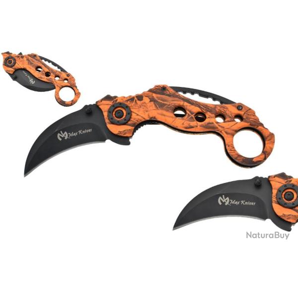 Couteau Pliant militaire Karambit Orange  Lame de 7 cm
