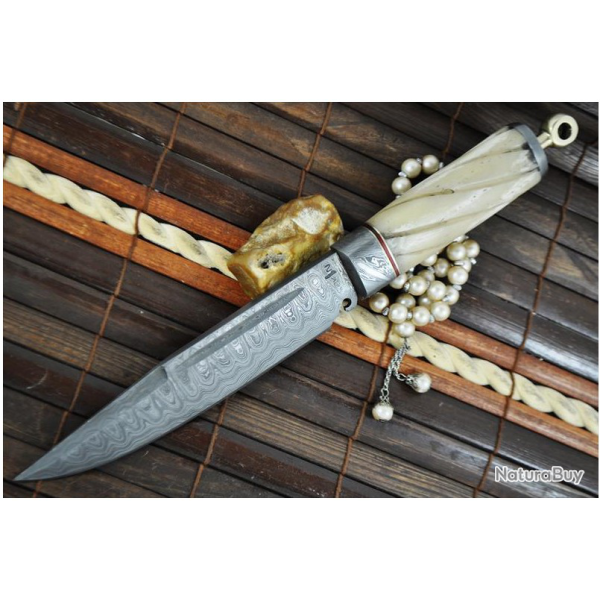 LAME DAMAS - COUTEAU DE CHASSE -   Poigne os de chameau