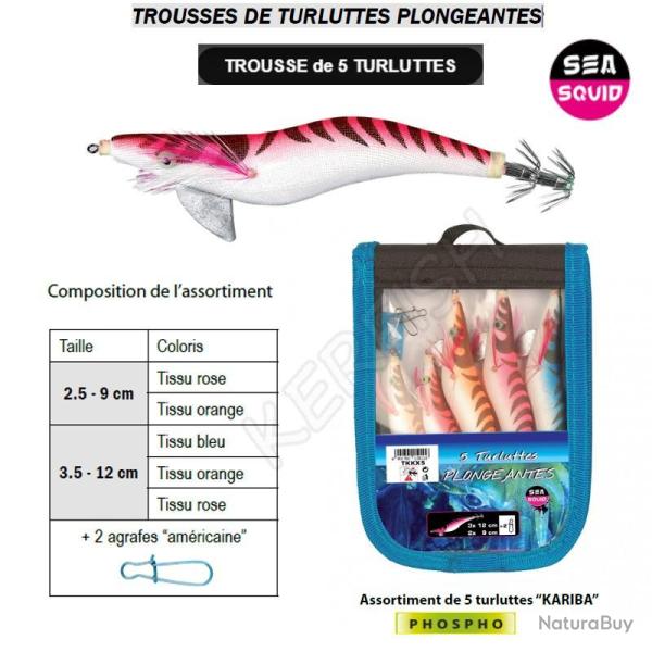 TROUSSE DE 5 TURLUTTES PLONGEANTES SEA SQUID