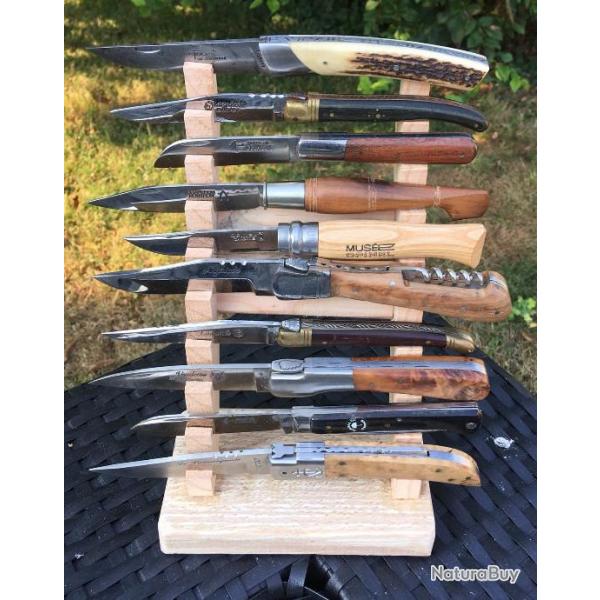 PRESENTOIRE A POSER 10 COUTEAUX BOIS BRUT NATUREL - cr�ation unique