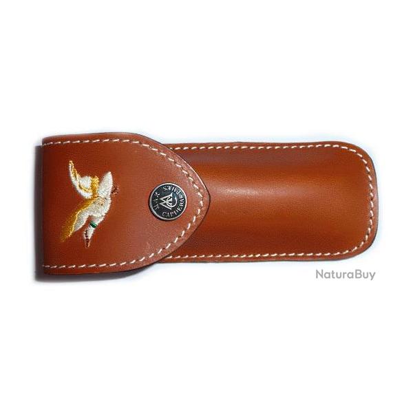 Etui de couteau en cuir Max Capdebarthes broderie canard