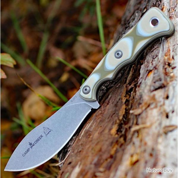 Couteau TOPS Camp Creek Lame Acier CPM-S35VN Manche G-10 Camo Etui Kydex Coyote Tan USA TPCPCK01