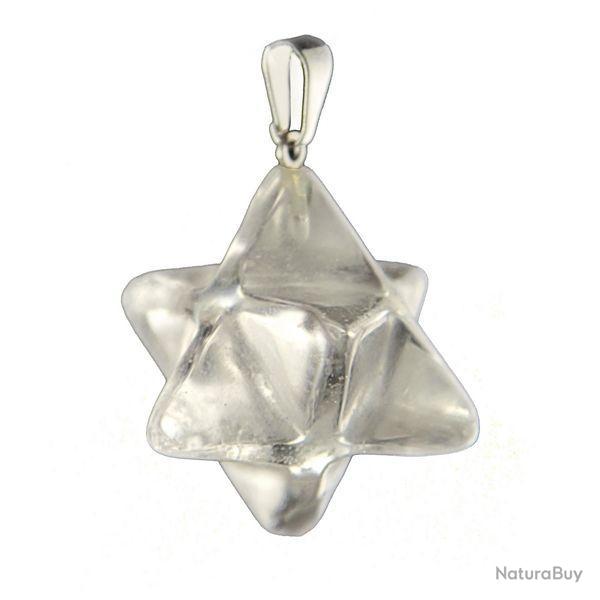 Pendentif �toile merkaba en cristal de roche