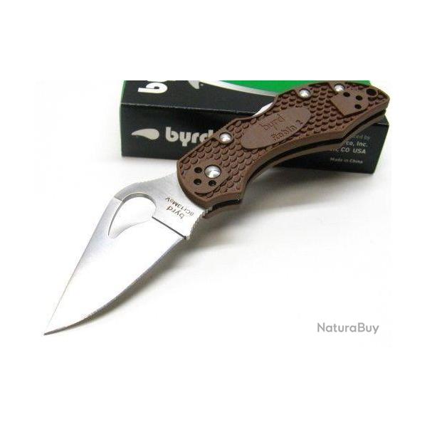 Couteau Spyderco Byrd Robin 2 Lame Acier 8Cr13MoV Manche Brown FRN Lockback Clip BY10PBN2