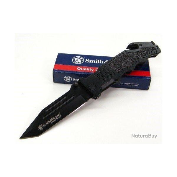 Couteau Smith&Wesson Border Guard Tanto Lame Acier 7Cr17 Manche Aluminium Coupe Ceintures SWBG2T