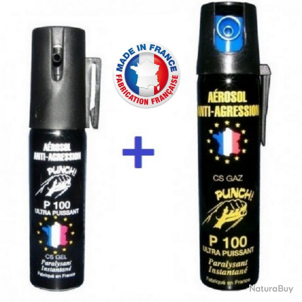 Pack Bombe lacrymog�ne Gaz GEL 25 ml + Gaz CS 75 ml promotion
