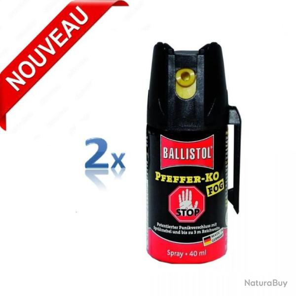 Pack 2 bombe lacrymogene Gaz Poivre KO FOG 40 ml promotion