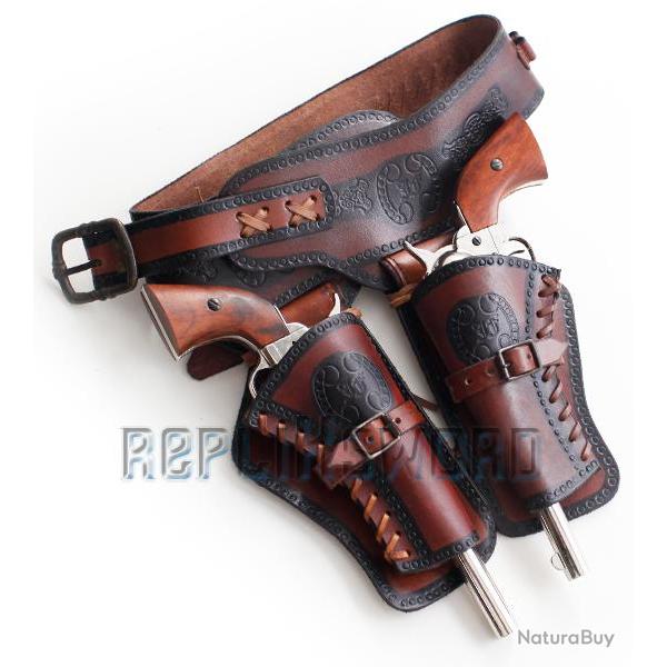 Western Cowboy Porte Pistolet Ceinture 2 Places CE2 Cuir Repliksword
