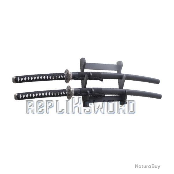 Support en Bois 2 places Katanas Presentoir Mural Epee Sabre Repliksword