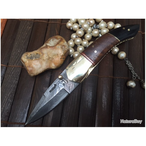 LAME DAMAS - Couteau de chasse pliant avec fourreau