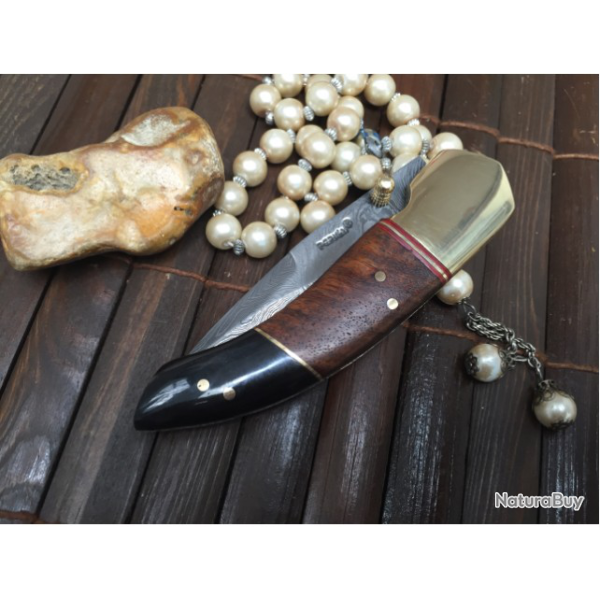 LAME DAMAS - Couteau de chasse pliant avec fourreau (2)