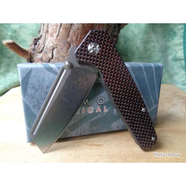 Couteau Komoran Red & Black Fibre de Carbone Lame Acier D2 Linerlock KO021