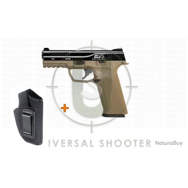 Pistolet Airsoft ICS BLE Black Leopard Eye Alpha GBB Gaz Blowback Black/Tan + holster interieur