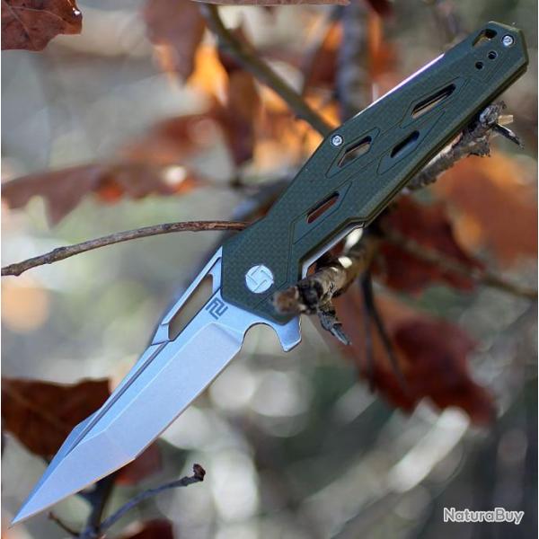 Couteau Artisan Interceptor Green Manche G-10 Lame Acier D2 Linerlock Clip ATZ1812PSGN