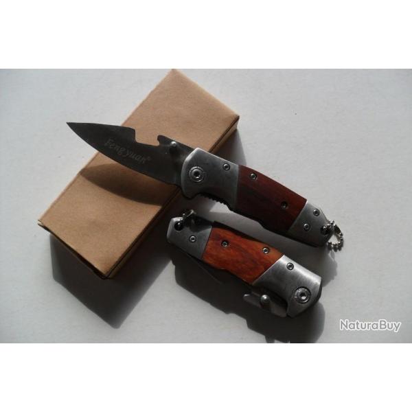 Couteau Massif "Feng Yuan" Manche Bois 9 Cm Lame Acier Inoxydable 7 Cm