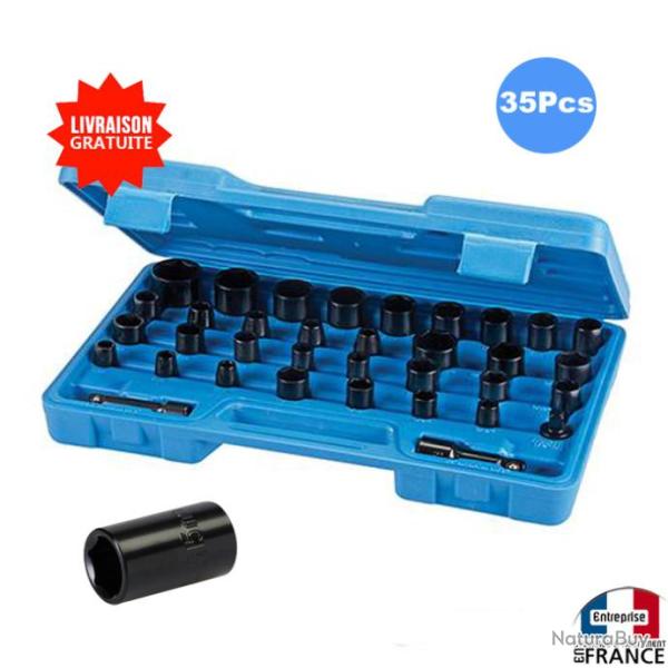 35 DOUILLES POUR CLE A CHOCS CHROME VANADIUM POUR CLE COMPRESSEUR A AIR PAS CHER
