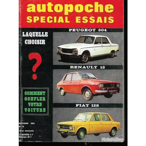 autopoche n�19 de novembre 1969, peugeot 304, renault 12, fiat 12850 ans citroen, ligier js 1,