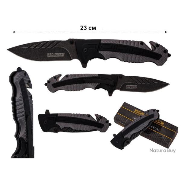 Couteau De Sauvetage "Tac-Force" Manche Alu 12cm Lame Acier Carbone 9 Cm