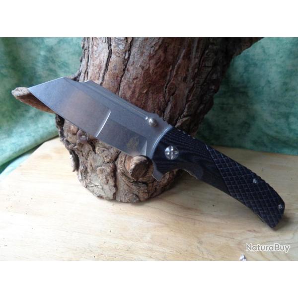 Couteau Komoran Samurai Lame Acier UTX Manche Black G-10 Linerlock Clip KO022