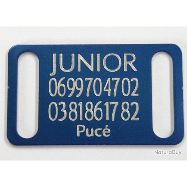 PLAQUE M�daille grav�e bleu collier Chien harnais gravure offerte gm