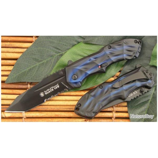Couteau Smith&Wesson Black Ops Tanto Blue Speed Assist Acier 4034 SWBLOP3TBLS
