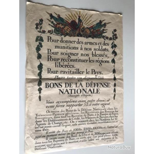 Affiche ��BONS DE LA DEFENSE NATIONALE�� 1915 Guy Arnoux