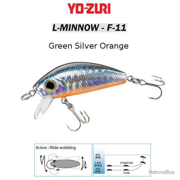 L-MINNOW F-11 YO-ZURI 44 mm / 5 g Green Silver Orange