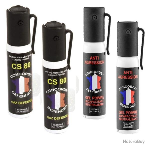 LOT de 4 Bombes Anti-Agression GEL POIVRE et GAZ