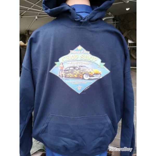 Sweat shirt � capuche bleu marine hot rod chop shop kustoms PIN UP