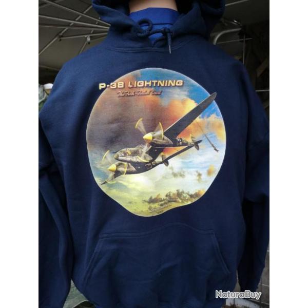 Sweat shirt � capuche bleu marine P-38 Lightning