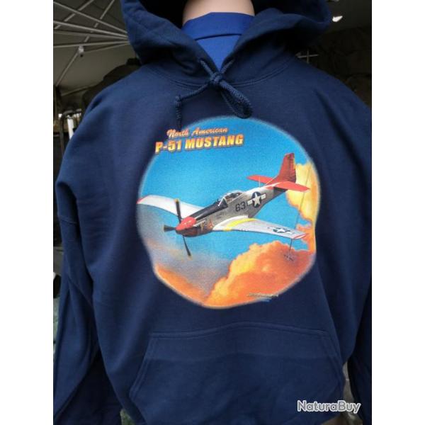 Sweat shirt � capuche bleu marine P-51 Mustang