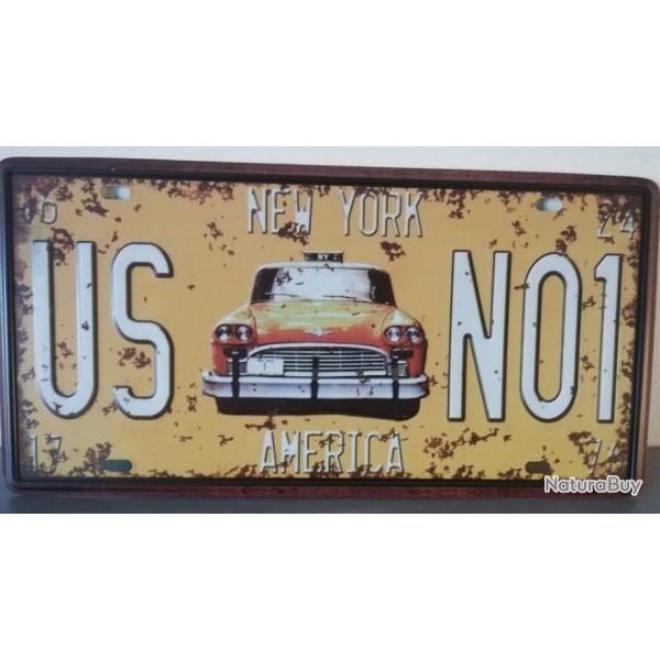 Rare plaque t�le NEW YORK USA TAXI YELLOW CAB N01 style EMAIL 15X31cm vintage